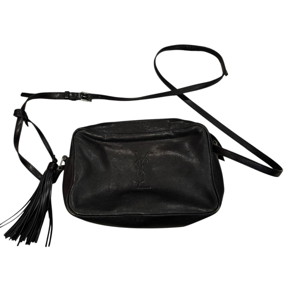 Yves Saint Laurent All Black Lou Camera Black Crossbody Bag Tassel Authentic